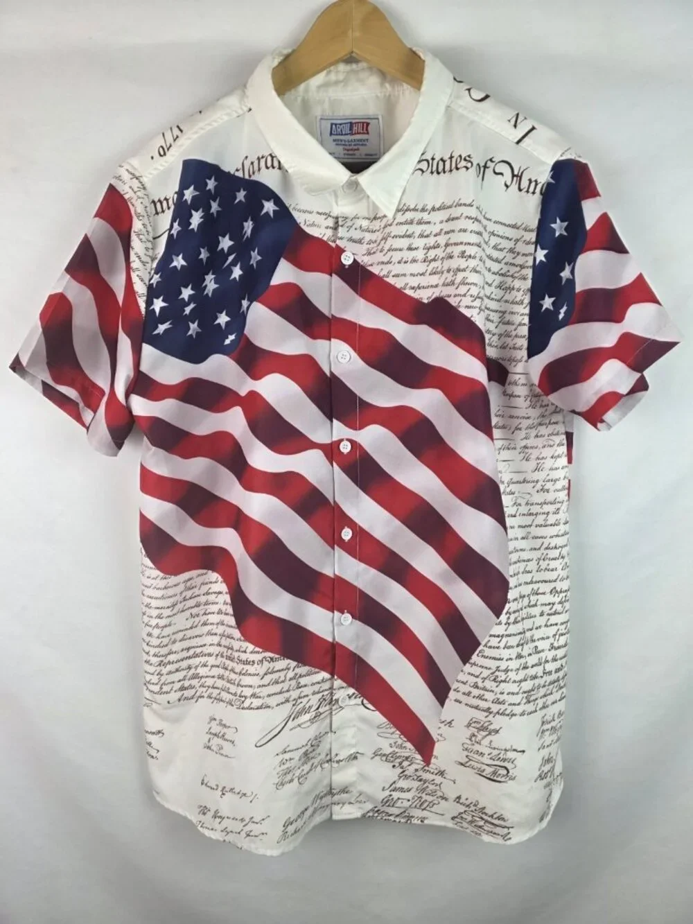 Arvil Hill Men's Shirt Size Large Patriotic USA America Flag Button Down Top